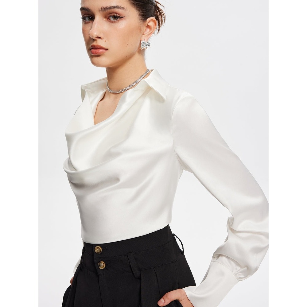 Commense V-Neck Pleated Long Sleeve Blouse white size M‎ - Picture 6 of 6